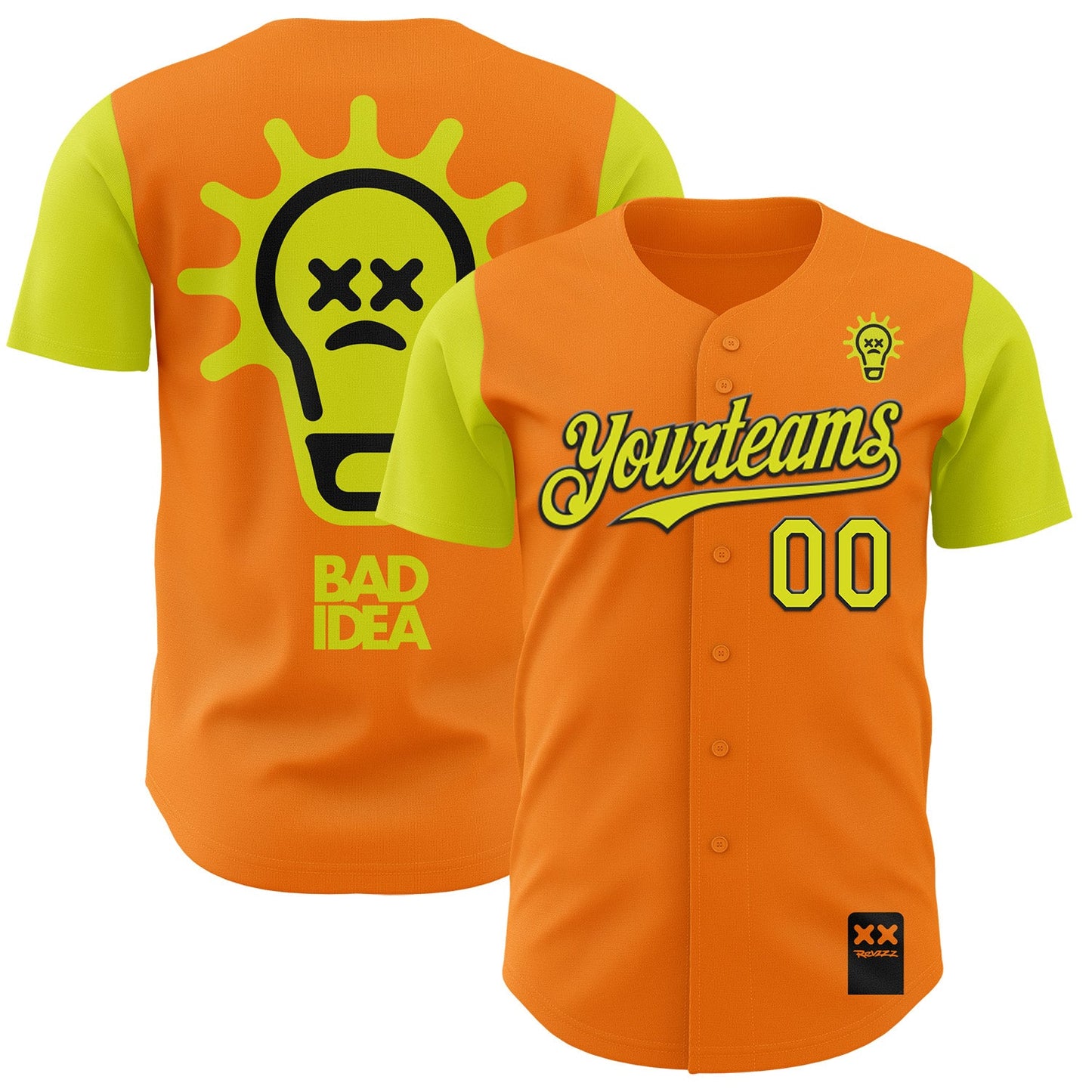 Custom Bay Orange Neon Yellow-Black 3D Revzzz Bad Idea Authentic Baseball Jersey