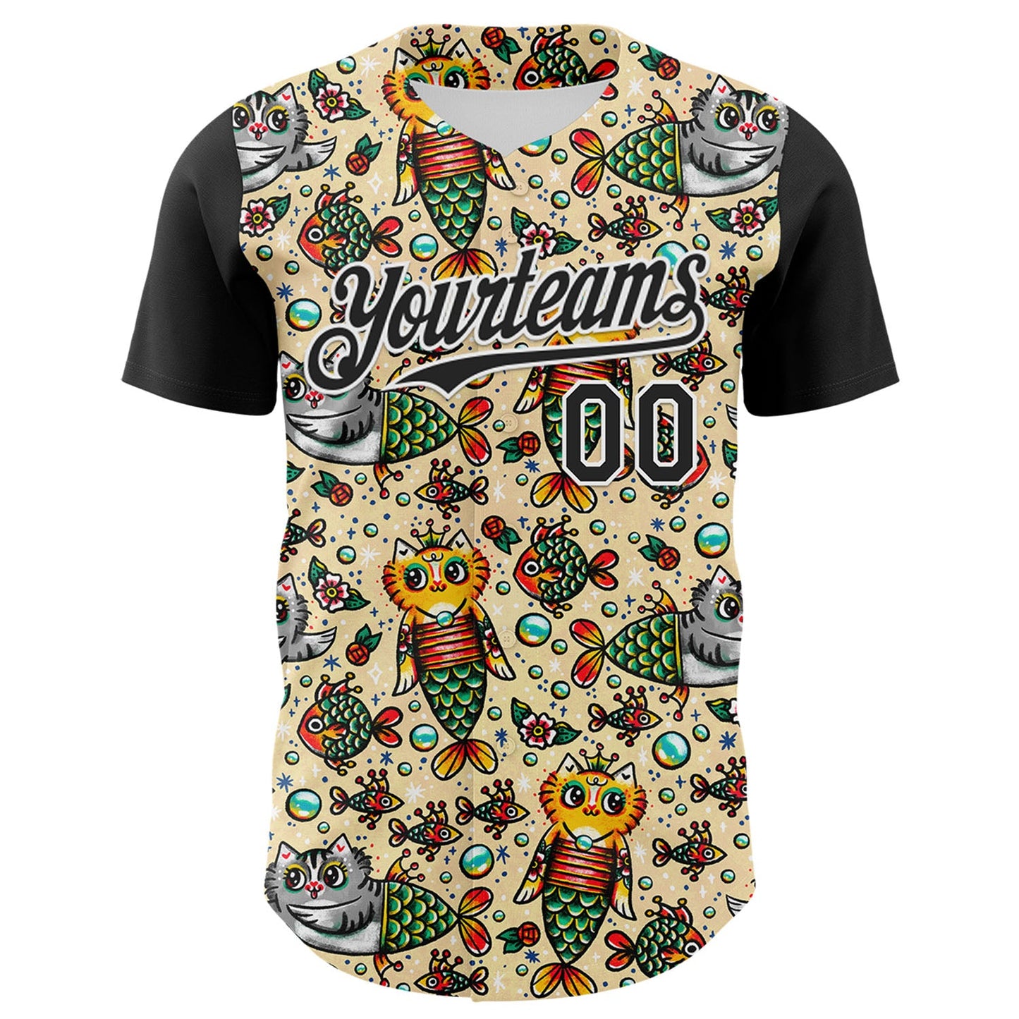 Custom Cream Black-White 3D Emi Bee Purrmaids Authentic Baseball Jersey