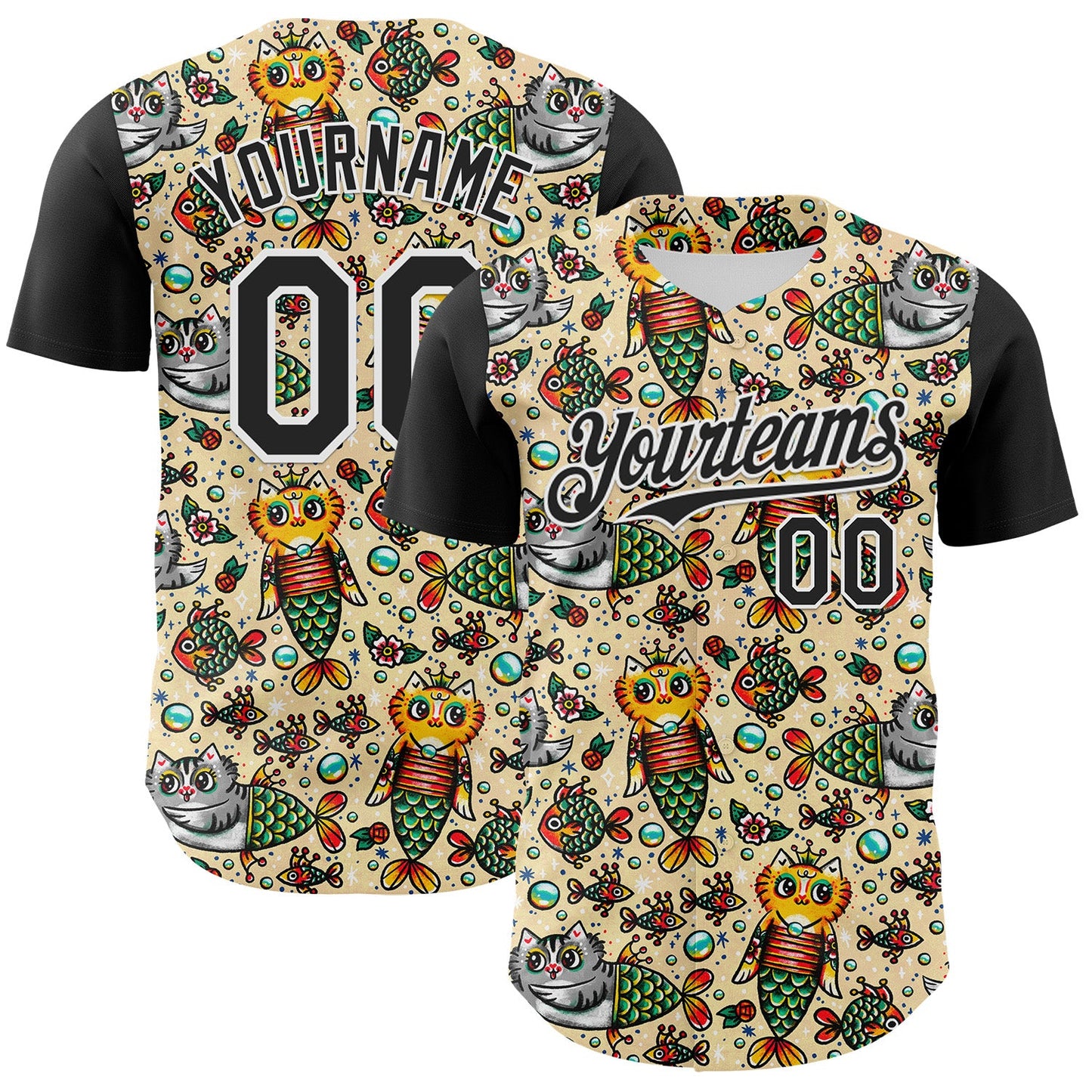 Custom Cream Black-White 3D Emi Bee Purrmaids Authentic Baseball Jersey