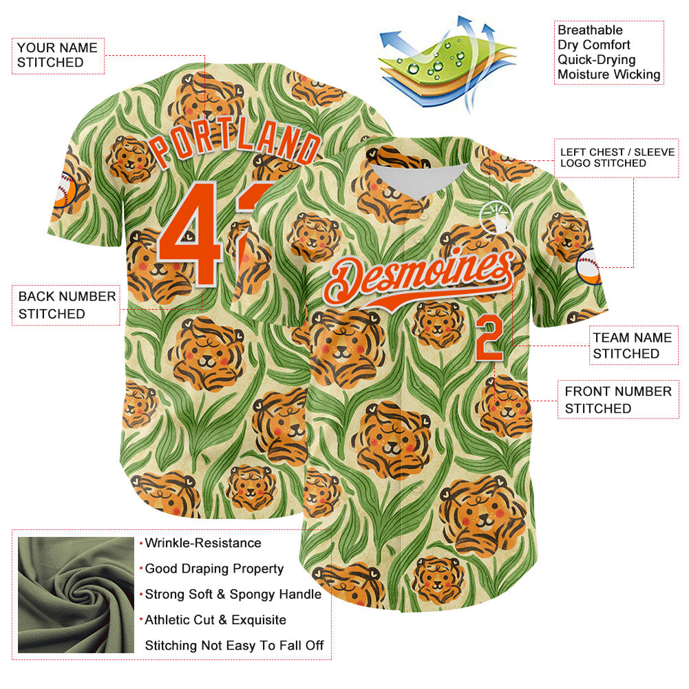 Custom Cream Orange-White 3D Emi Bee Tiger Lilies Authentic Baseball Jersey