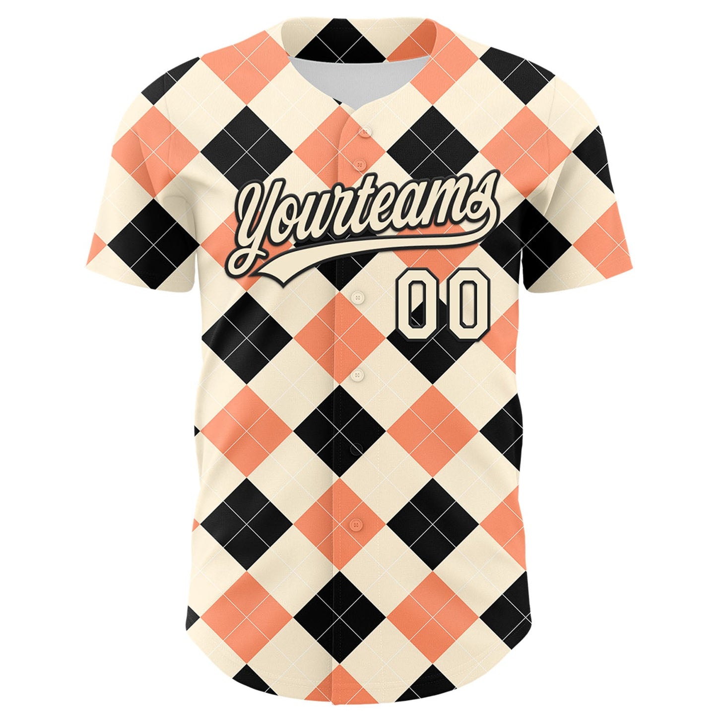 Custom Cream Black 3D Pattern Design Father's Day Mustache Authentic Baseball Jersey
