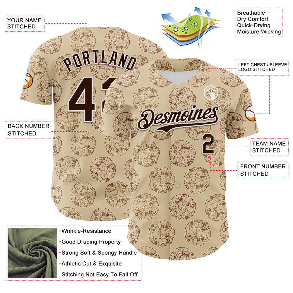 Custom City Cream Brown-White 3D Pattern Design Foodie Food Snack Chocolate Cookie Authentic Baseball Jersey