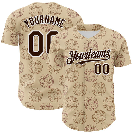 Custom City Cream Brown-White 3D Pattern Design Foodie Food Snack Chocolate Cookie Authentic Baseball Jersey