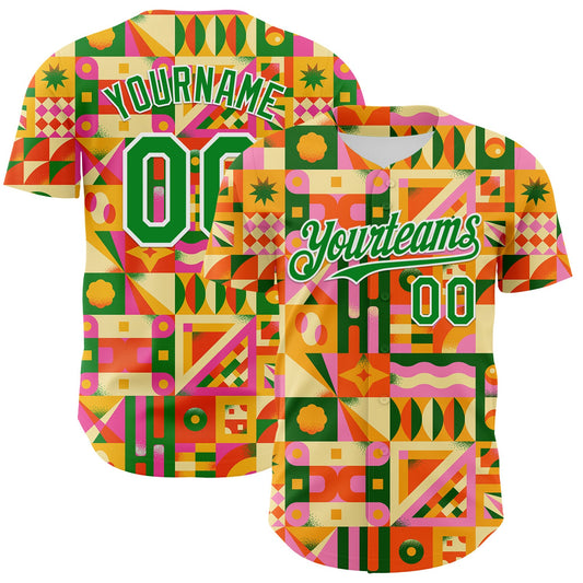 Custom Bay Orange Grass Green-White 3D Ambartive Abstract Geometric Pattern Authentic Baseball Jersey