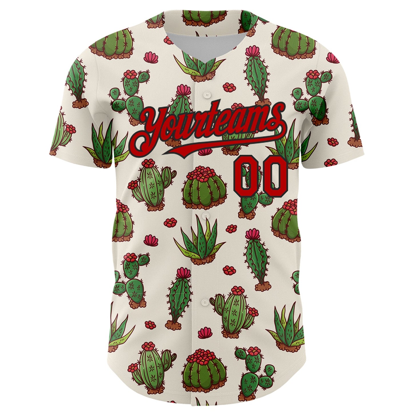 Custom Cream Red-Black 3D Mexican Cactus Authentic Baseball Jersey