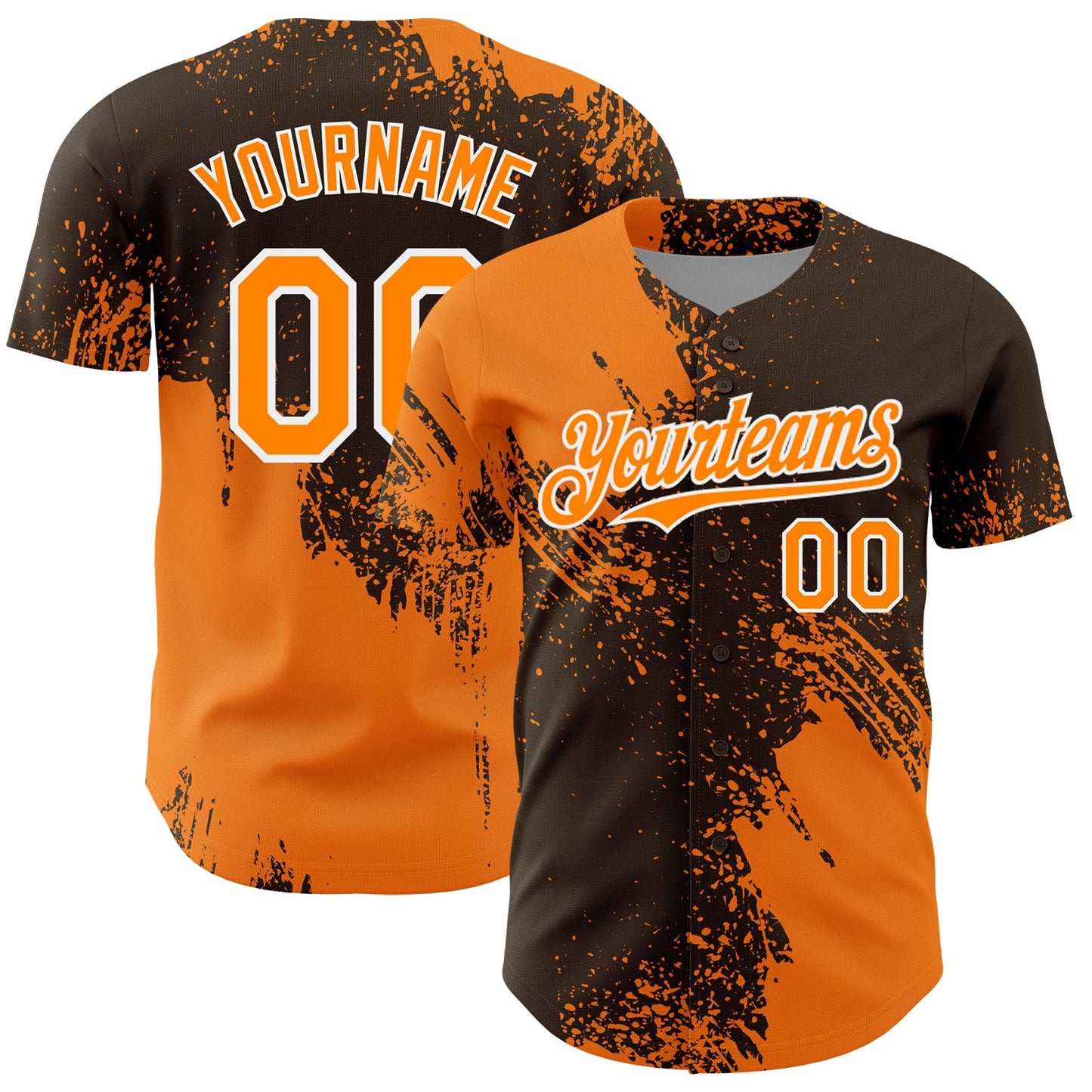 Custom Bay Orange Brown-White 3D Pattern Design Abstract Brush Stroke Authentic Baseball Jersey
