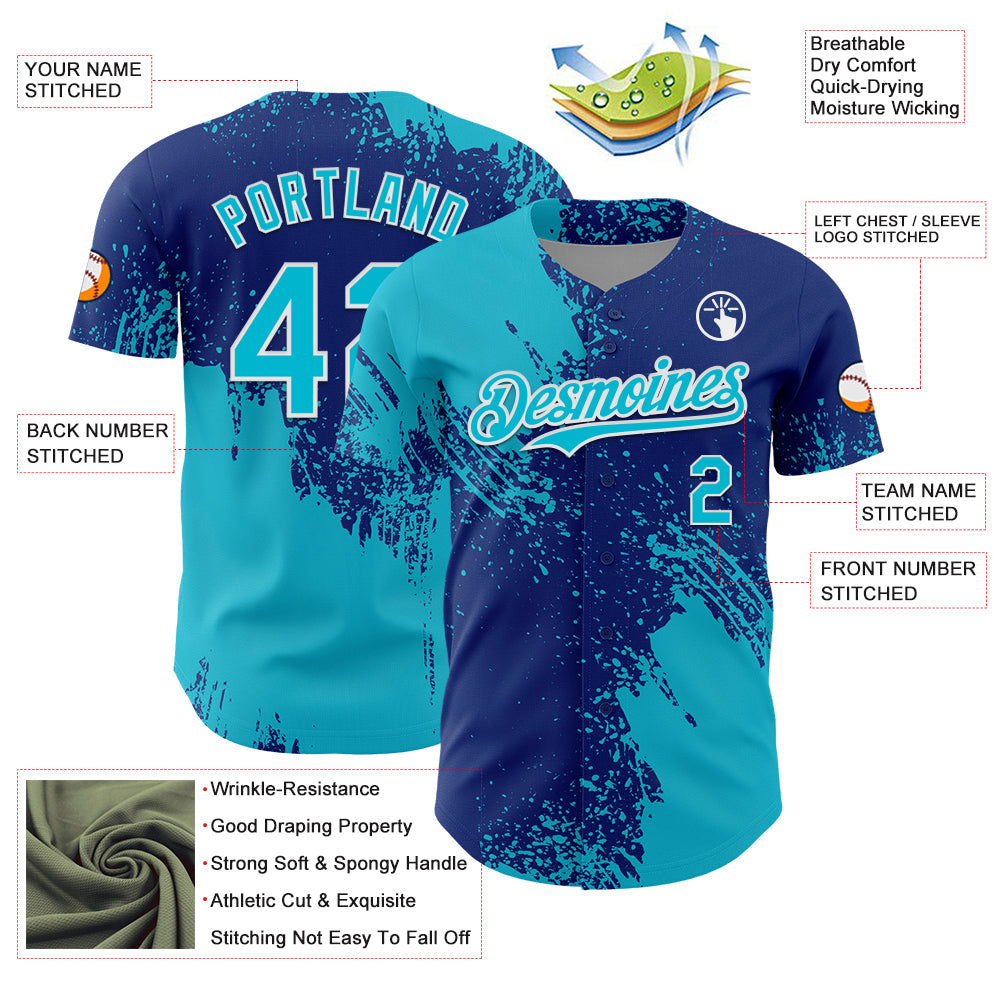 Custom Lakes Blue Royal-White 3D Pattern Design Abstract Brush Stroke Authentic Baseball Jersey