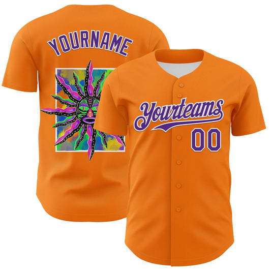 Custom Bay Orange Purple-White 3D Pattern Design Rave Psychedelic Neon Fluid Art Authentic Baseball Jersey