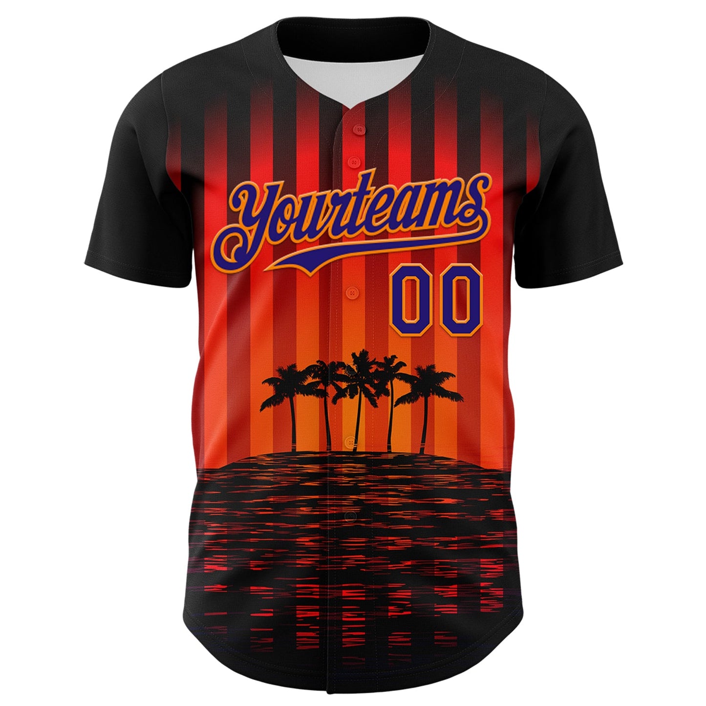 Custom Black Dark Purple-Bay Orange 3D Pattern Design Rave Psychedelic Tropical Palm Tree Authentic Baseball Jersey