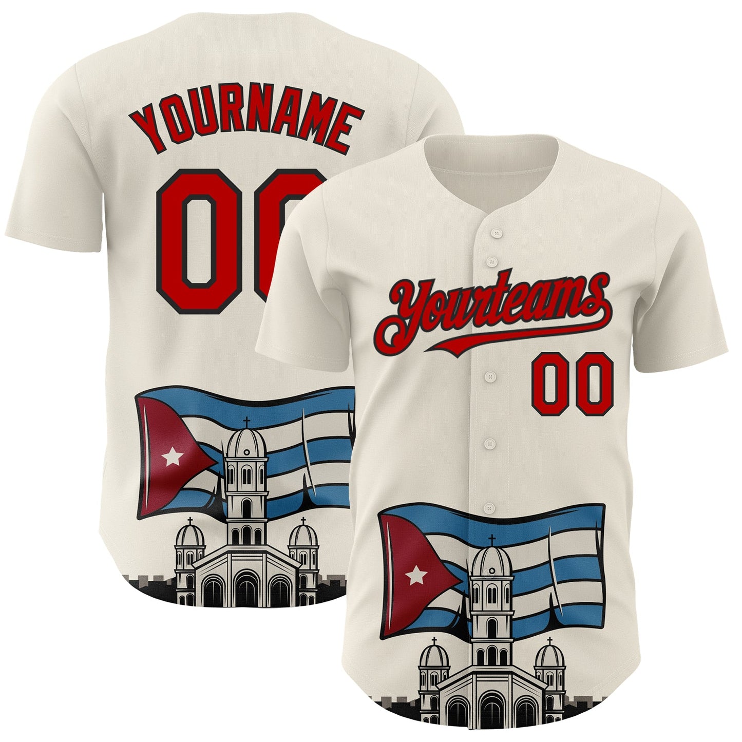 Custom Cream Red-Black 3D Cuba Santiago Cuban Flag Authentic Baseball Jersey