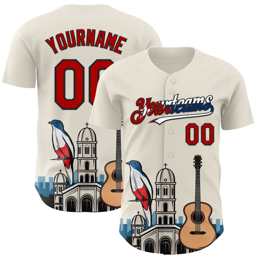 Custom Cream Red Black-Cuban Flag 3D Cuba Santiago Authentic Baseball Jersey