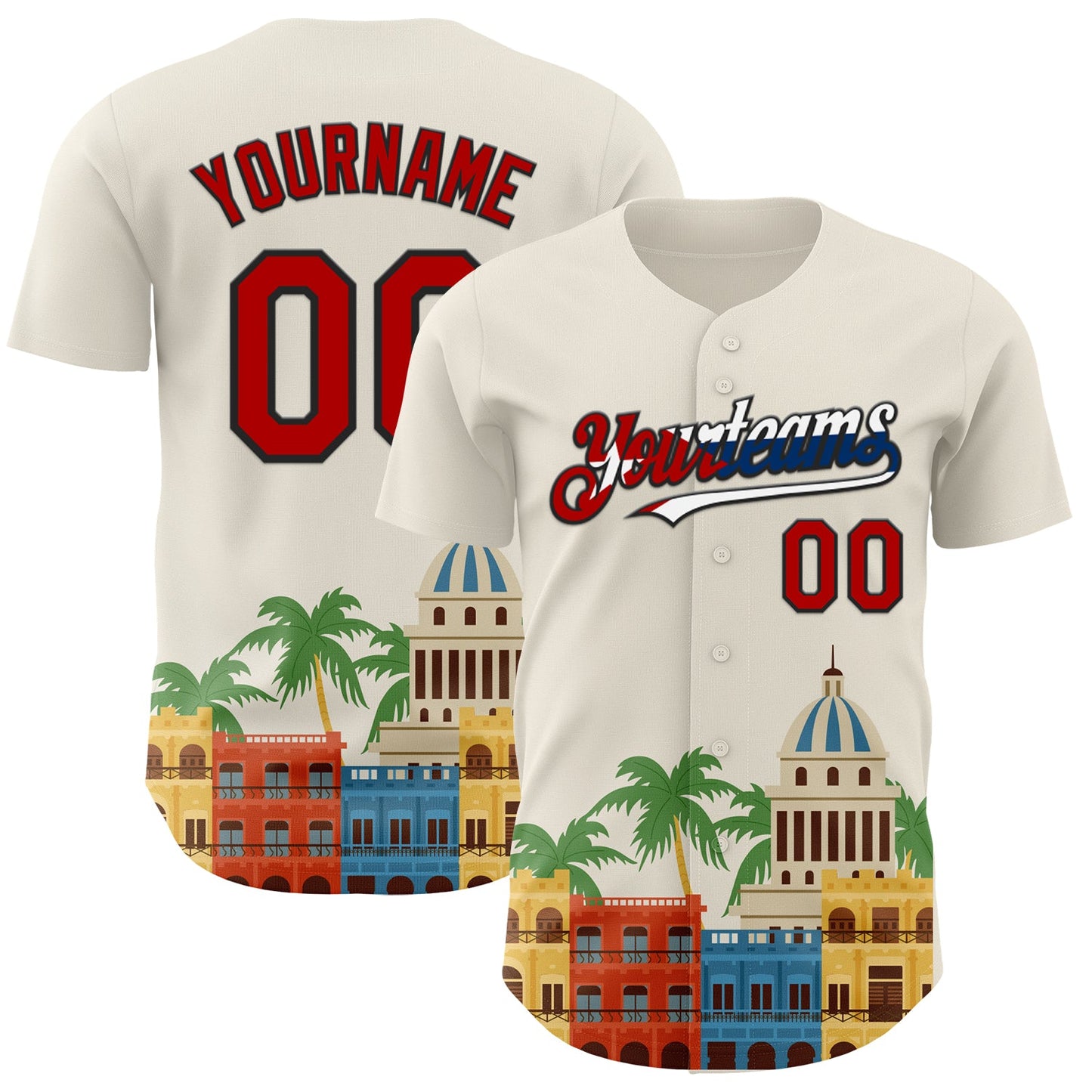 Custom Cream Red Black-Cuban Flag 3D Cuba Havana Authentic Baseball Jersey