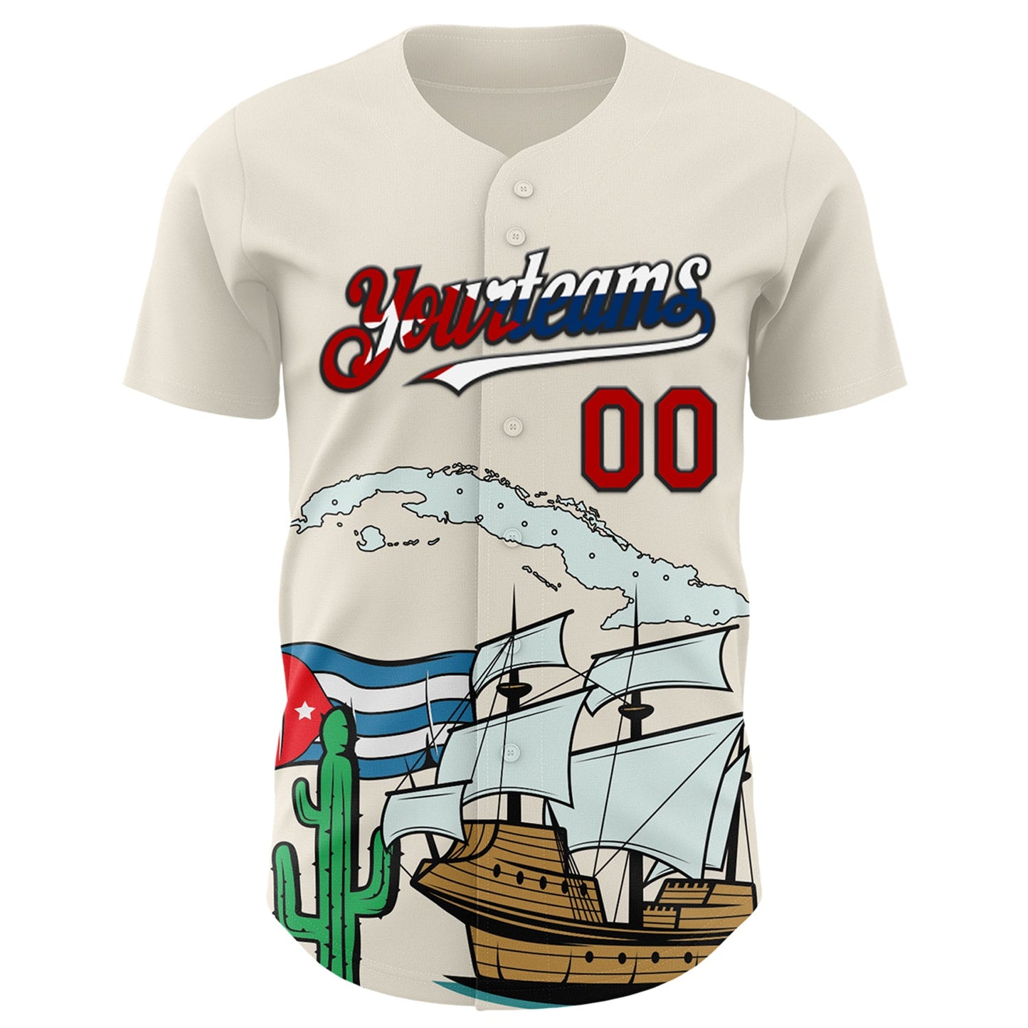 Custom Cream Red Black-Cuban Flag 3D Cuba Authentic Baseball Jersey