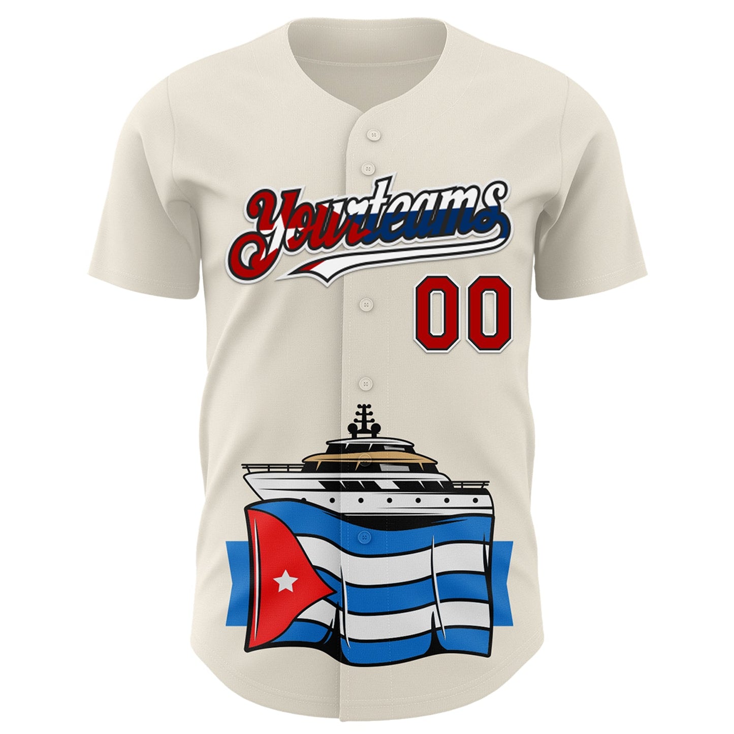Custom Cream Red Black White-Cuban Flag 3D Cuba Authentic Baseball Jersey