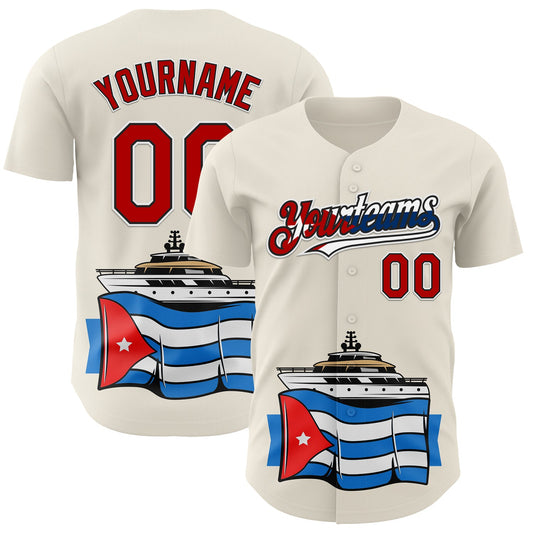 Custom Cream Red Black White-Cuban Flag 3D Cuba Authentic Baseball Jersey