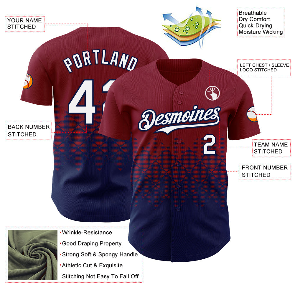 Custom Crimson White-Navy 3D Gradient Square Shape Authentic Baseball Jersey