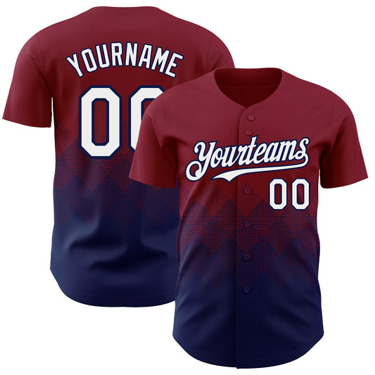 Custom Crimson White-Navy 3D Gradient Square Shape Authentic Baseball Jersey