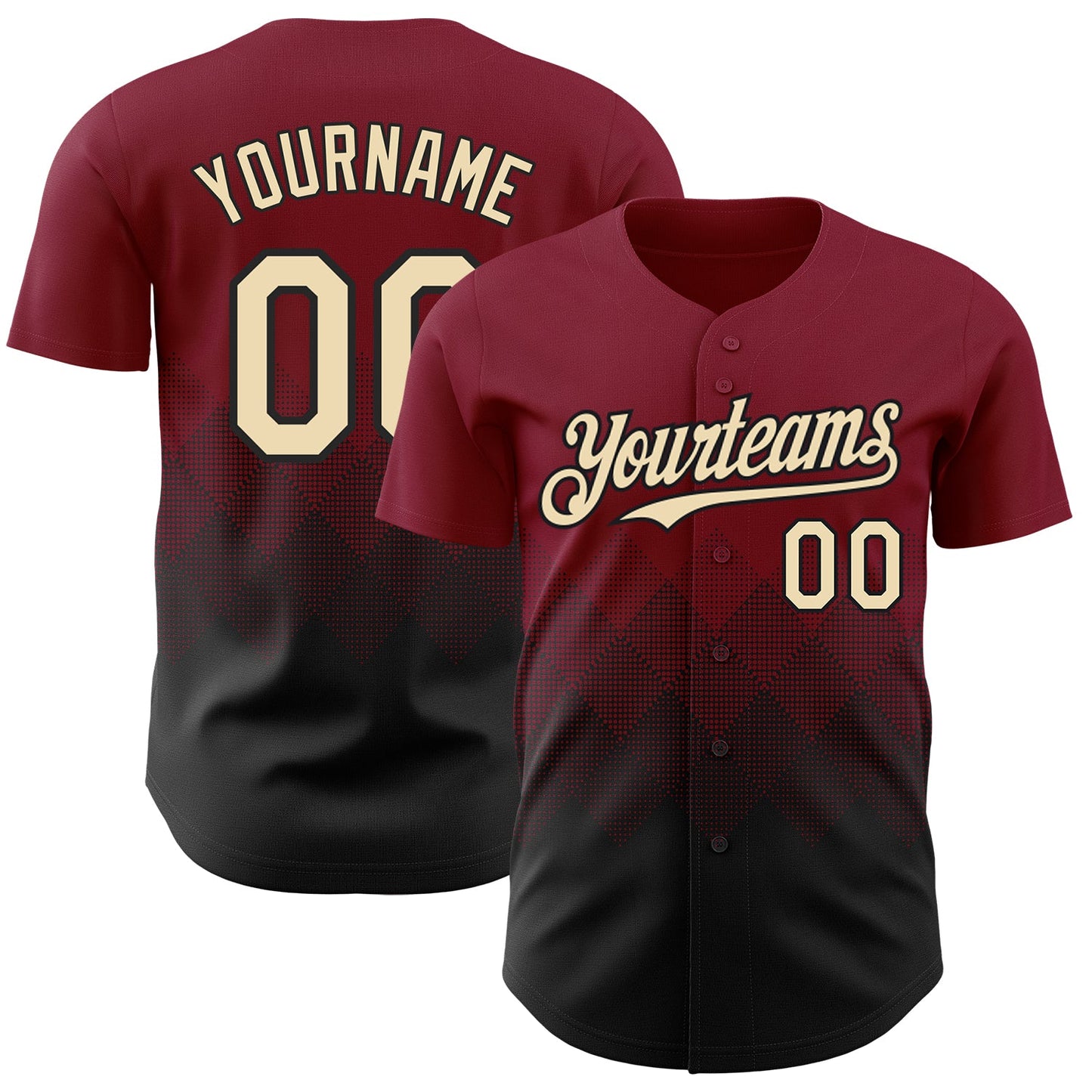 Custom Crimson Cream-Black 3D Gradient Square Shape Authentic Baseball Jersey