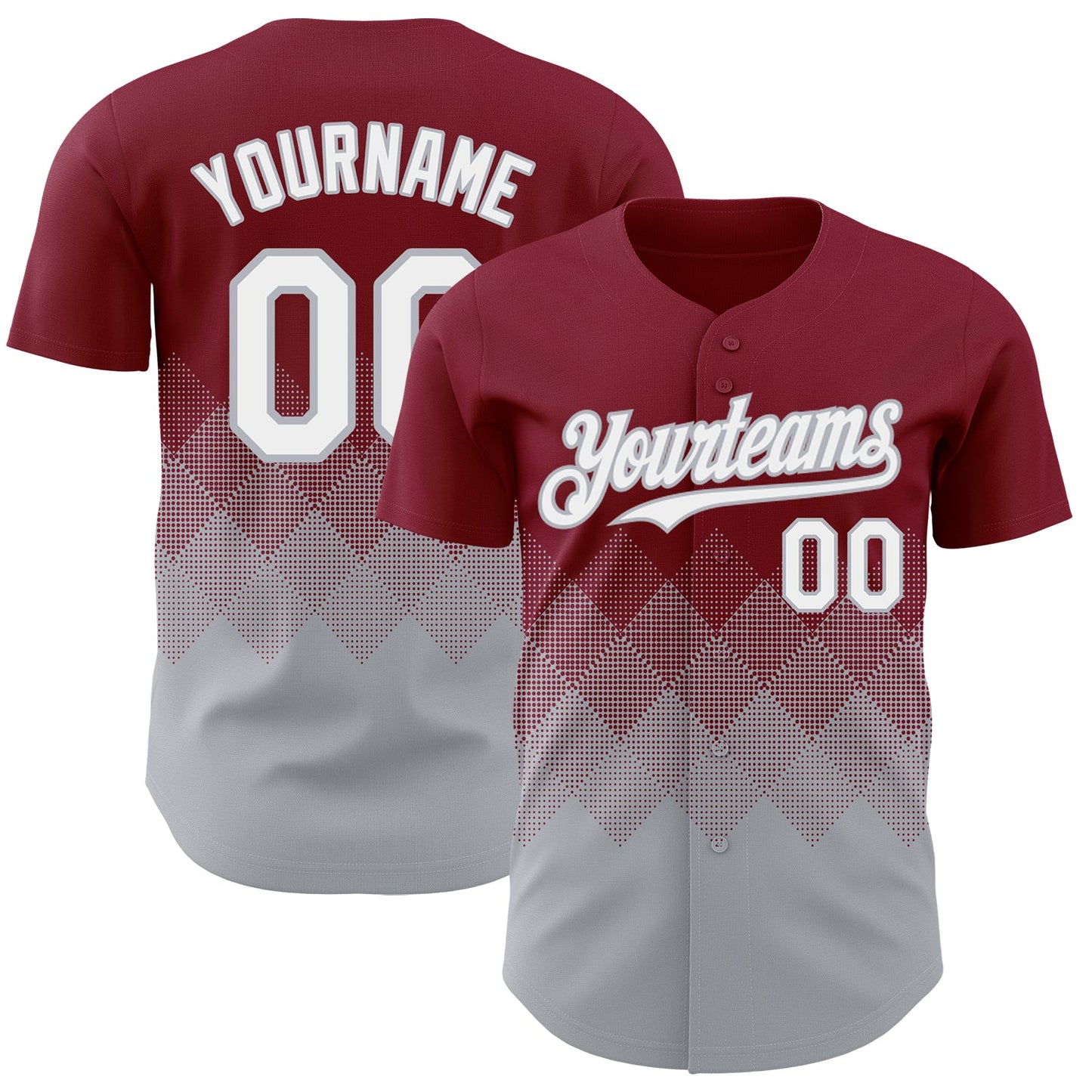 Custom Crimson White-Gray 3D Gradient Square Shape Authentic Baseball Jersey