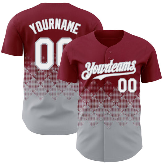 Custom Crimson White-Gray 3D Gradient Square Shape Authentic Baseball Jersey