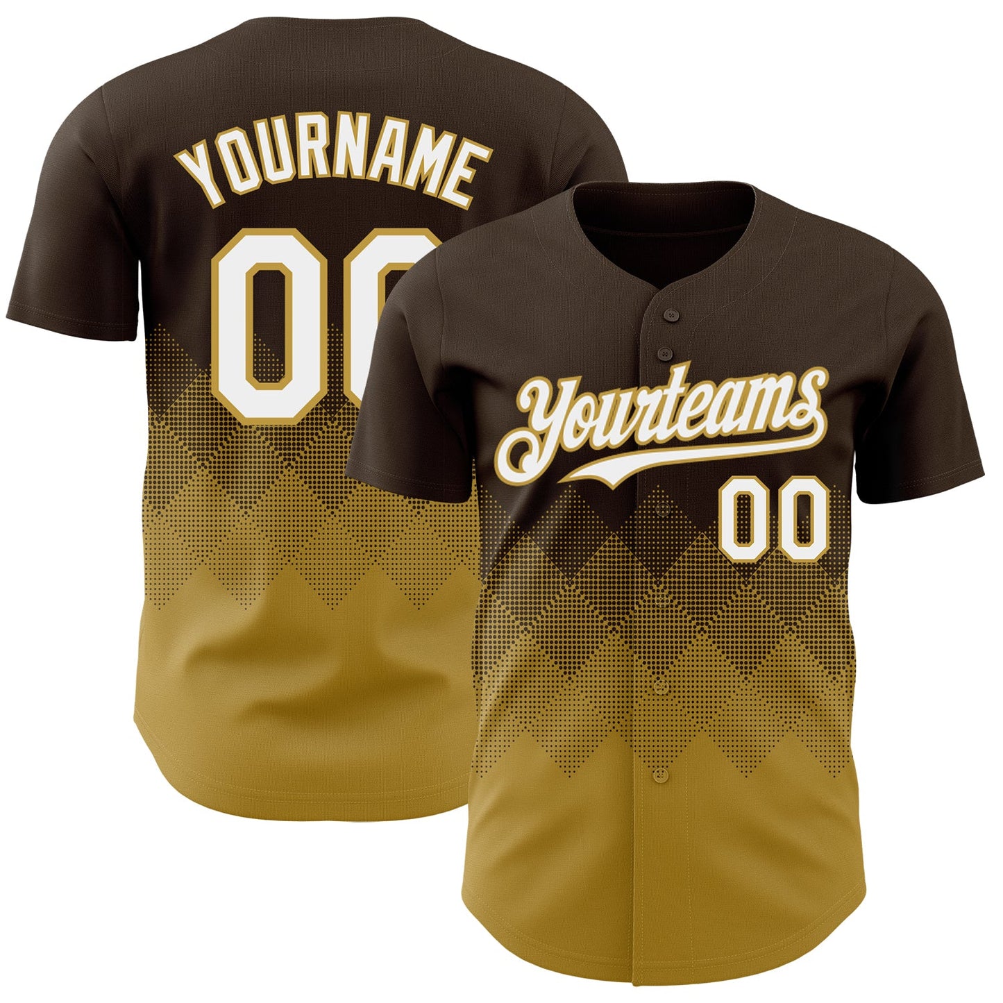 Custom Brown White-Old Gold 3D Gradient Square Shape Authentic Baseball Jersey