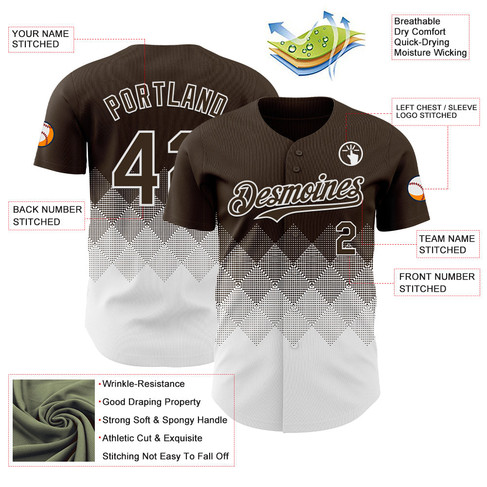 Custom Brown White 3D Gradient Square Shape Authentic Baseball Jersey