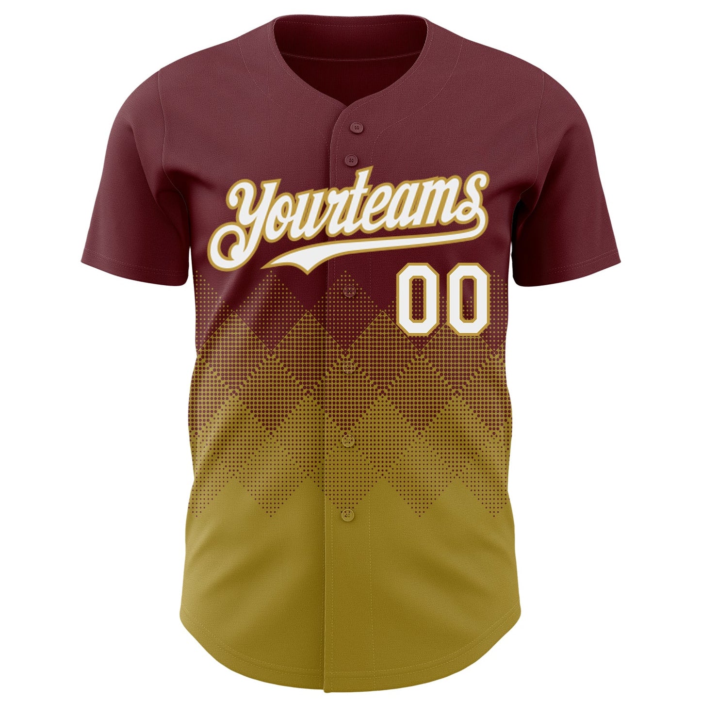 Custom Burgundy White-Old Gold 3D Gradient Square Shape Authentic Baseball Jersey