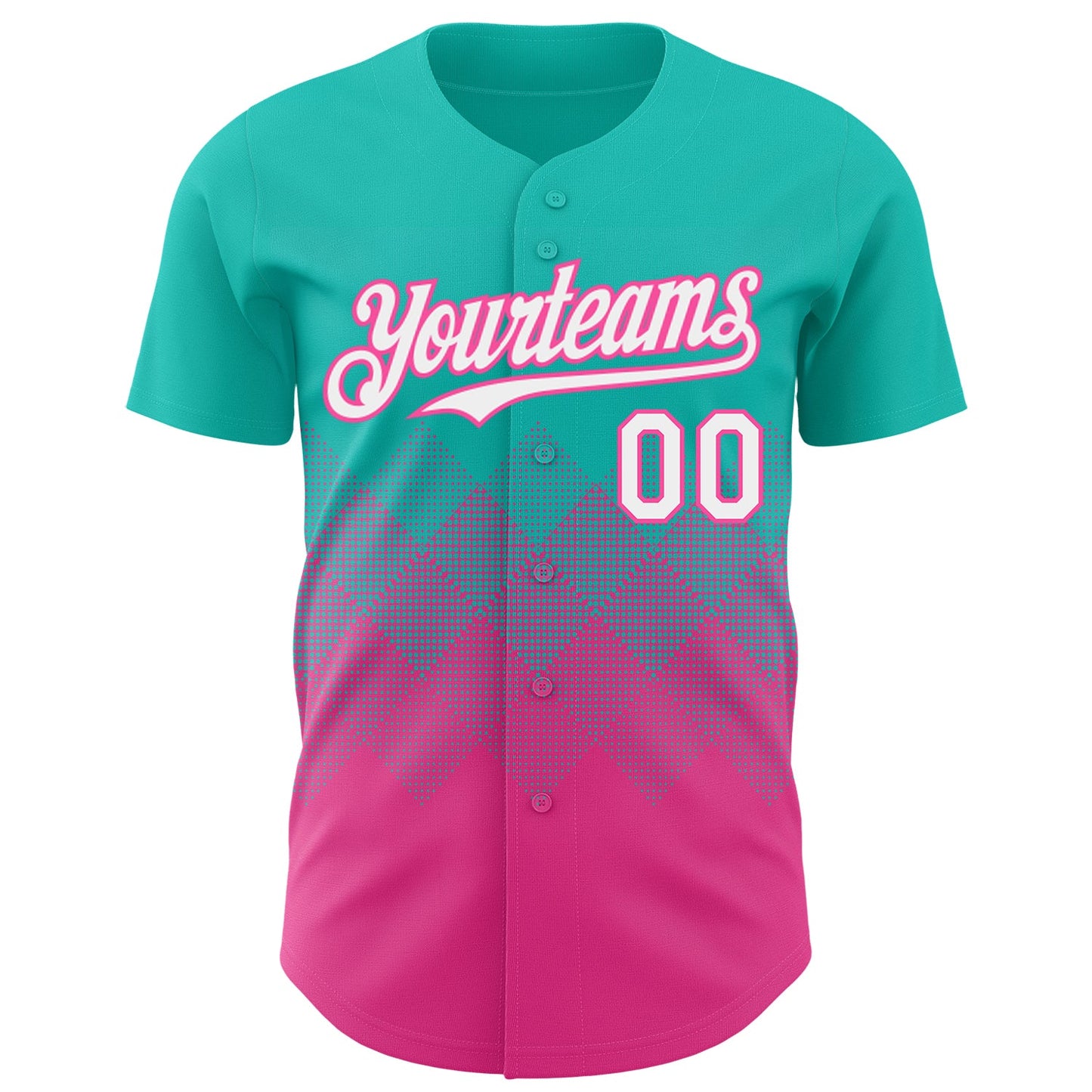 Custom Aqua White-Pink 3D Gradient Square Shape Authentic Baseball Jersey