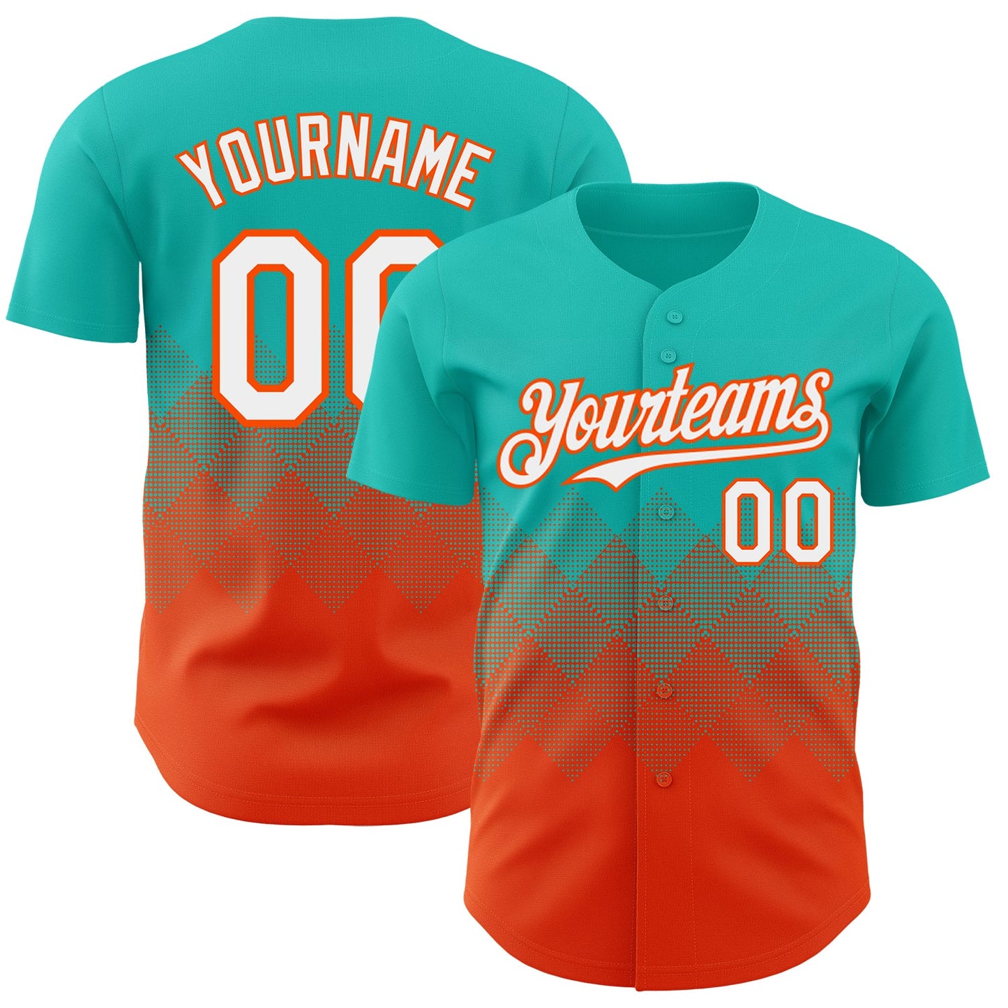 Custom Aqua White-Orange 3D Gradient Square Shape Authentic Baseball Jersey