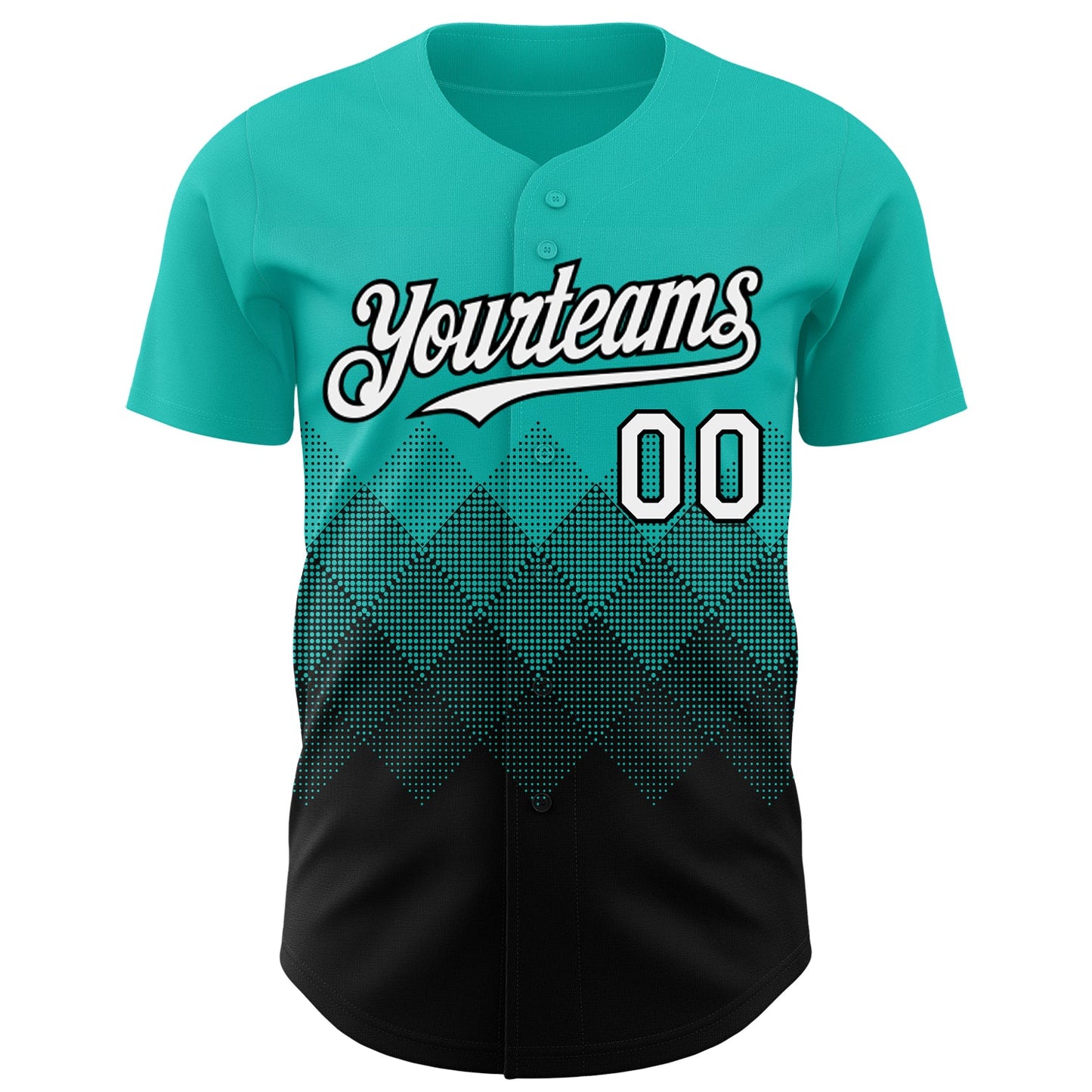 Custom Aqua White-Black 3D Gradient Square Shape Authentic Baseball Jersey