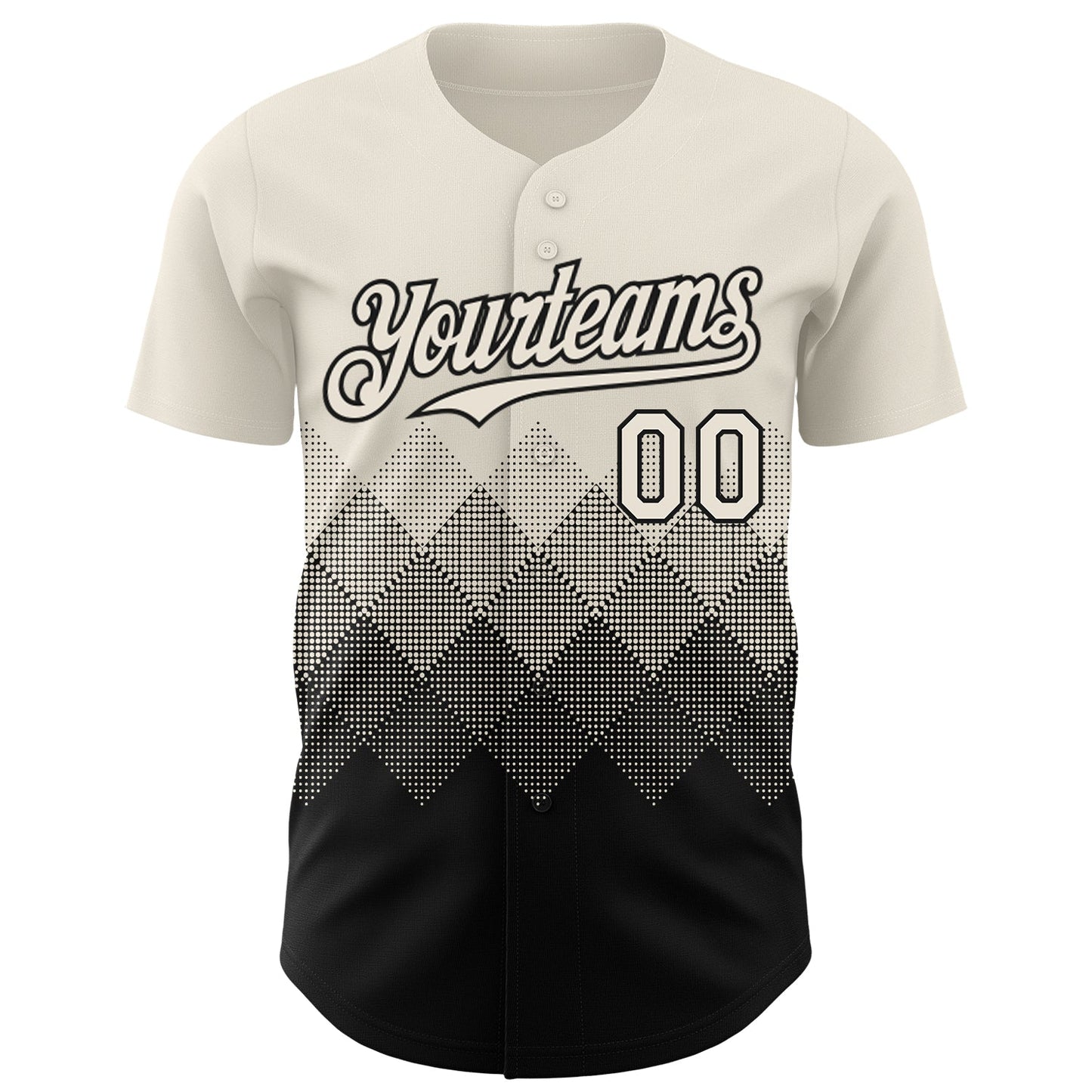 Custom Cream Black 3D Gradient Square Shape Authentic Baseball Jersey