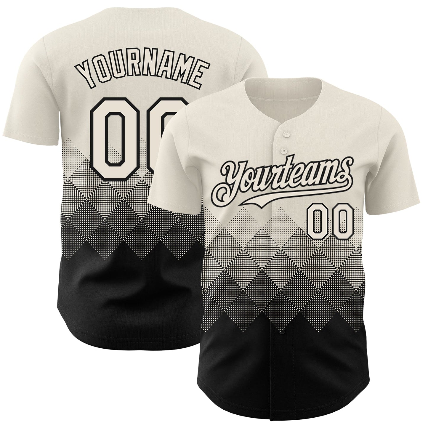 Custom Cream Black 3D Gradient Square Shape Authentic Baseball Jersey