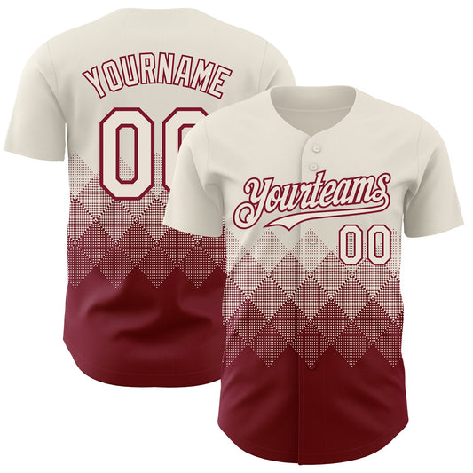 Custom Cream Crimson 3D Gradient Square Shape Authentic Baseball Jersey