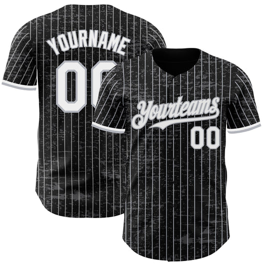 Custom Black Gray Pinstripe White 3D Pattern Design Fragment Art Authentic Baseball Jersey