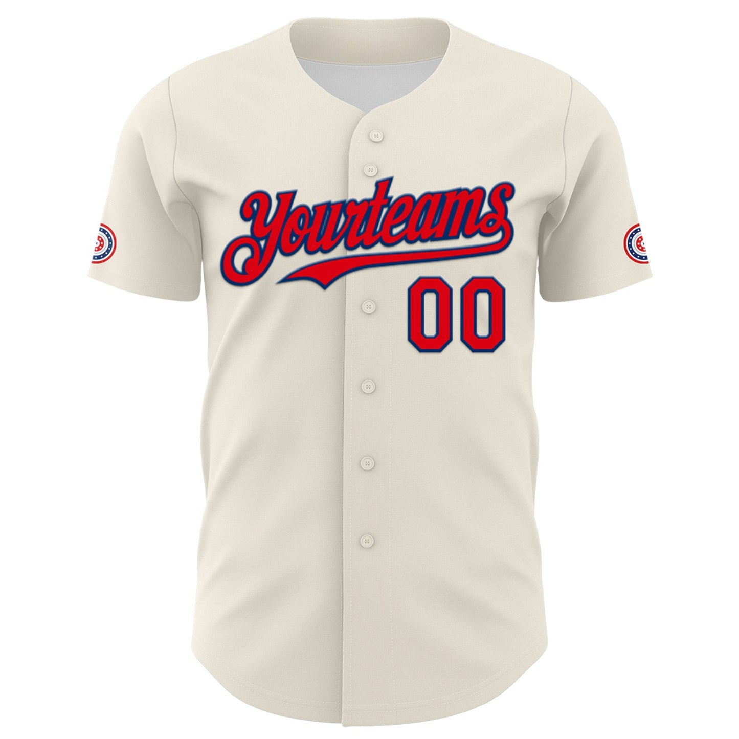 Custom Cream Fire Red-US Navy Blue 3D Patriotic American Flag Authentic Baseball Jersey