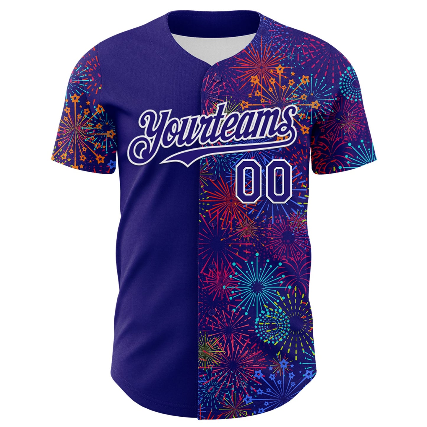 Custom Dark Purple White 3D Pattern Design Patriotic American Spirit Firework Authentic Baseball Jersey