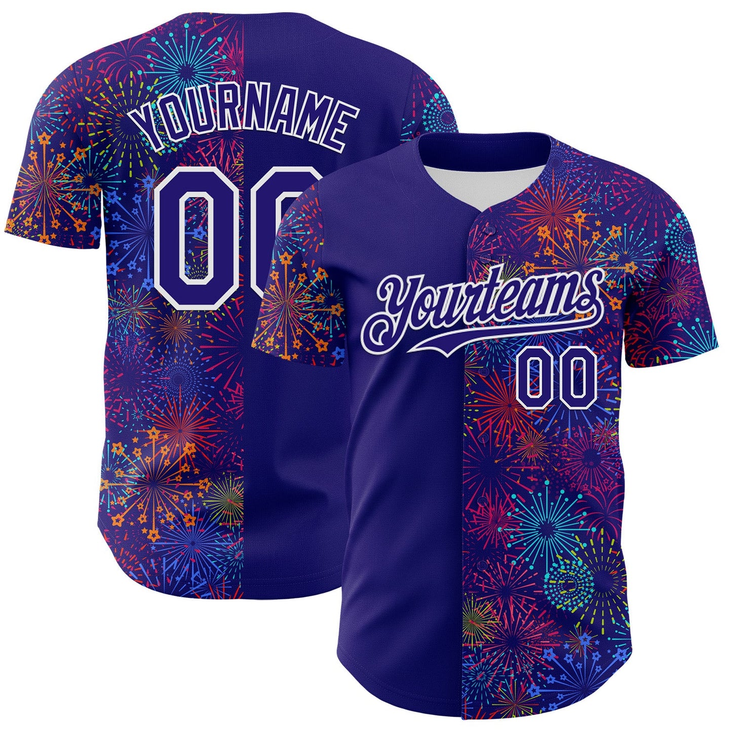 Custom Dark Purple White 3D Pattern Design Patriotic American Spirit Firework Authentic Baseball Jersey