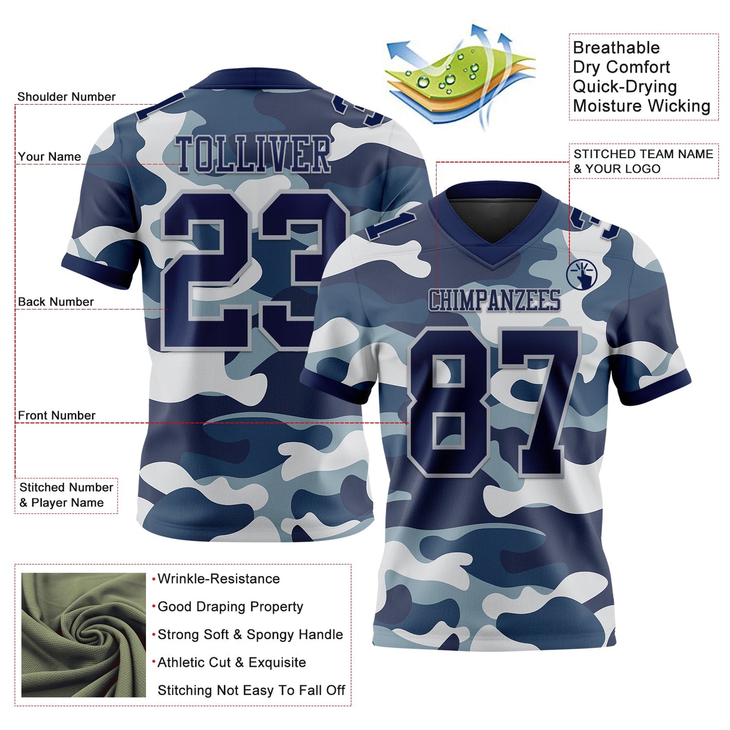 Custom Camo Navy-Gray 3D Pattern Salute To Service Authentic Football Jersey