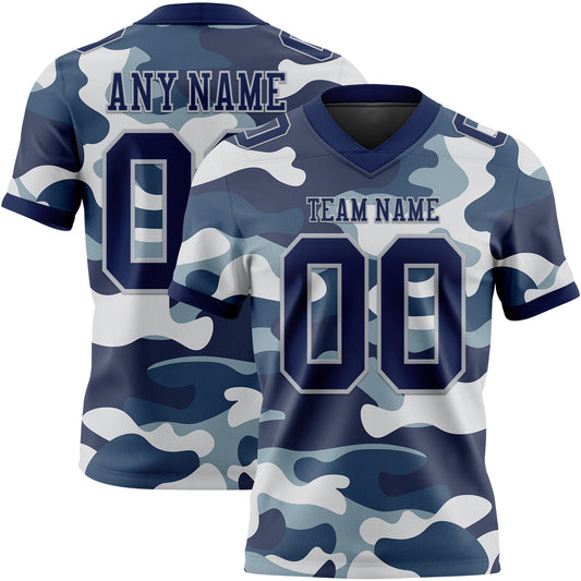 Custom Camo Navy-Gray 3D Pattern Salute To Service Authentic Football Jersey