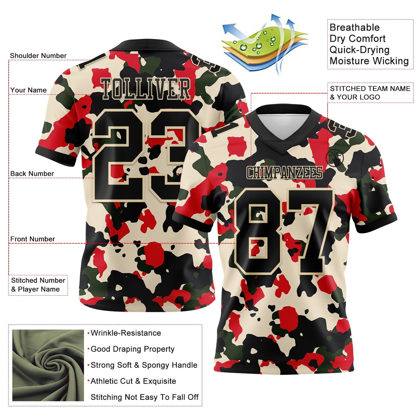 Custom Camo Black-Cream 3D Pattern Salute To Service Authentic Football Jersey