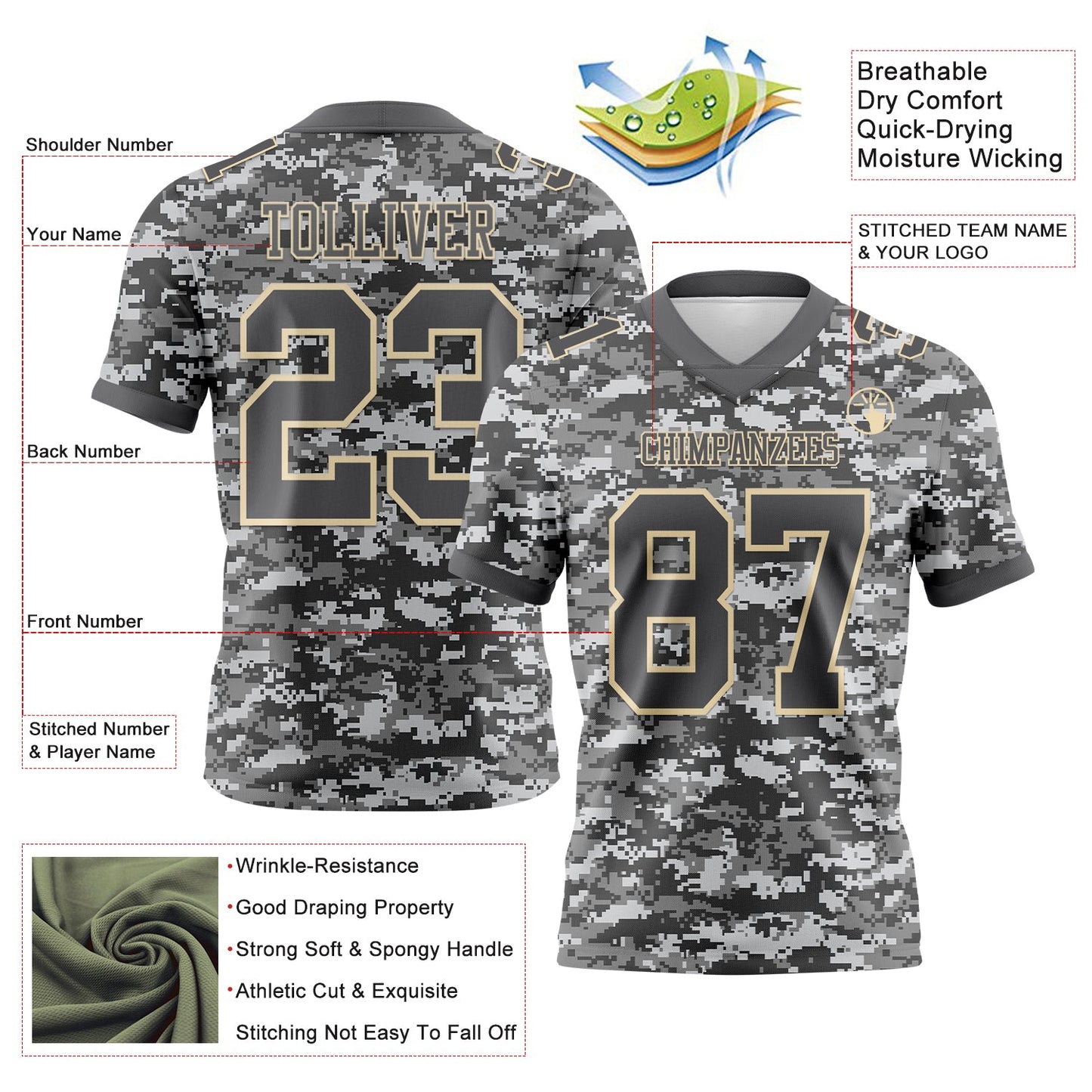 Custom Camo Steel Gray-Cream 3D Pattern Salute To Service Authentic Football Jersey