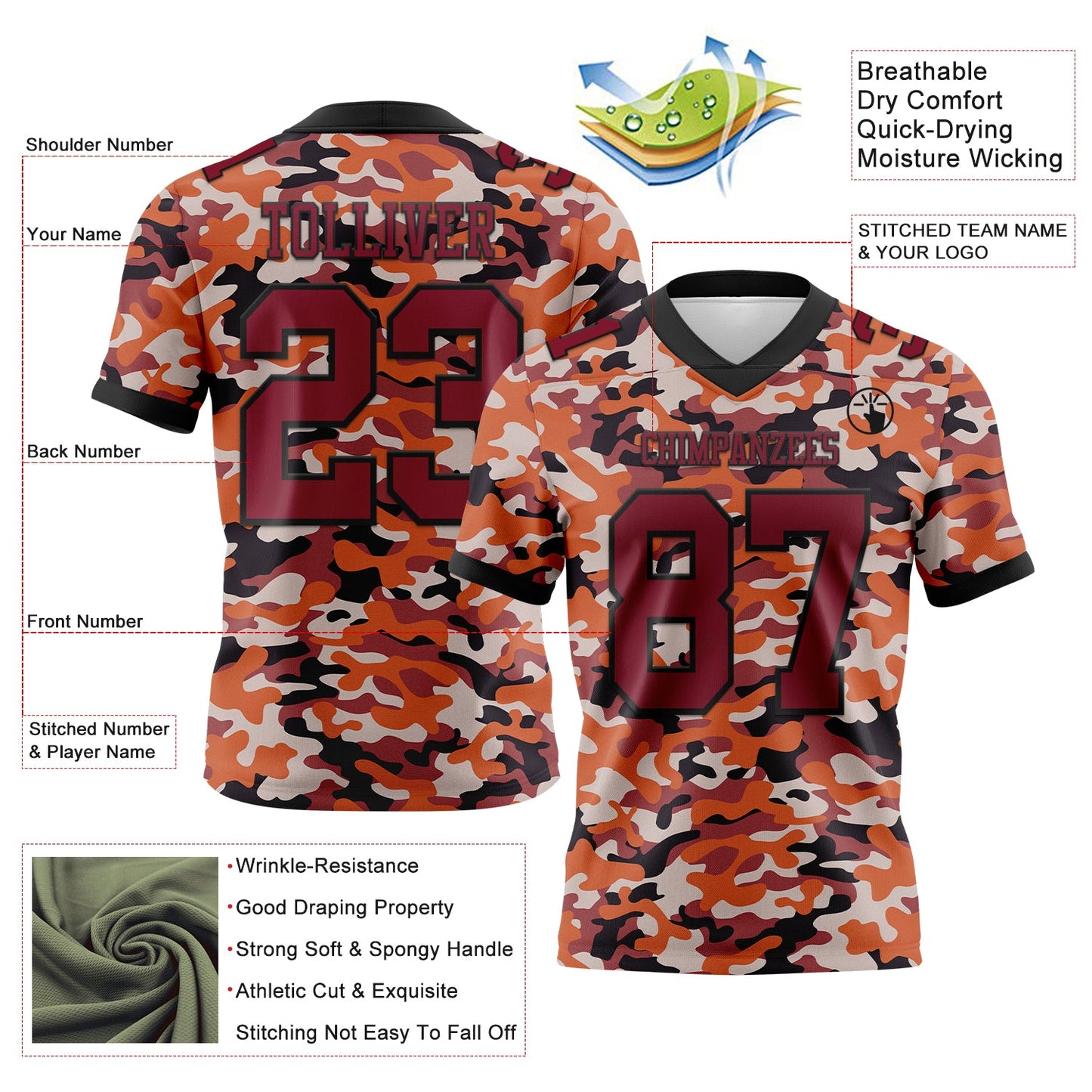 Custom Camo Crimson-Black 3D Pattern Salute To Service Authentic Football Jersey
