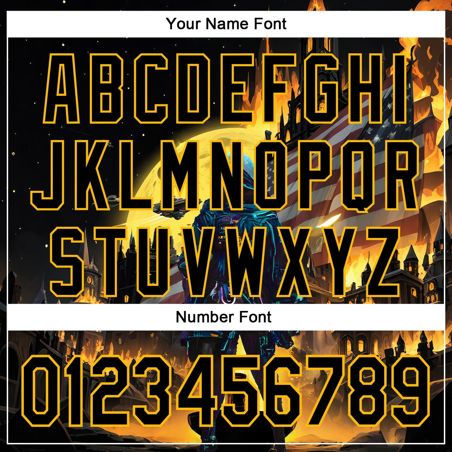 Custom Black Gold 3D Pattern Design Outer Space Starships American Flag Authentic Baseball Jersey