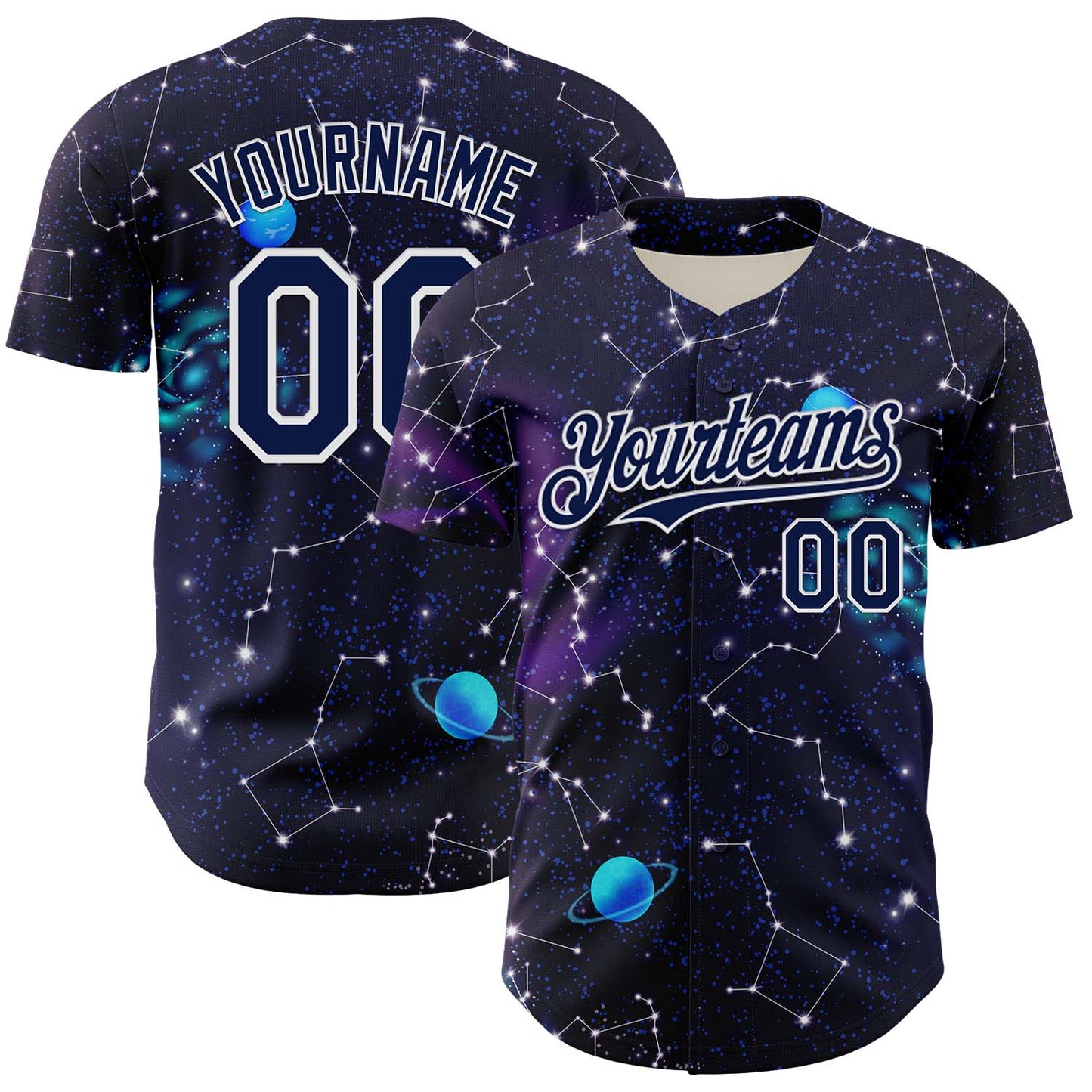 Custom Dark Purple Navy-White 3D Pattern Design Outer Space Galaxy Solar Authentic Baseball Jersey
