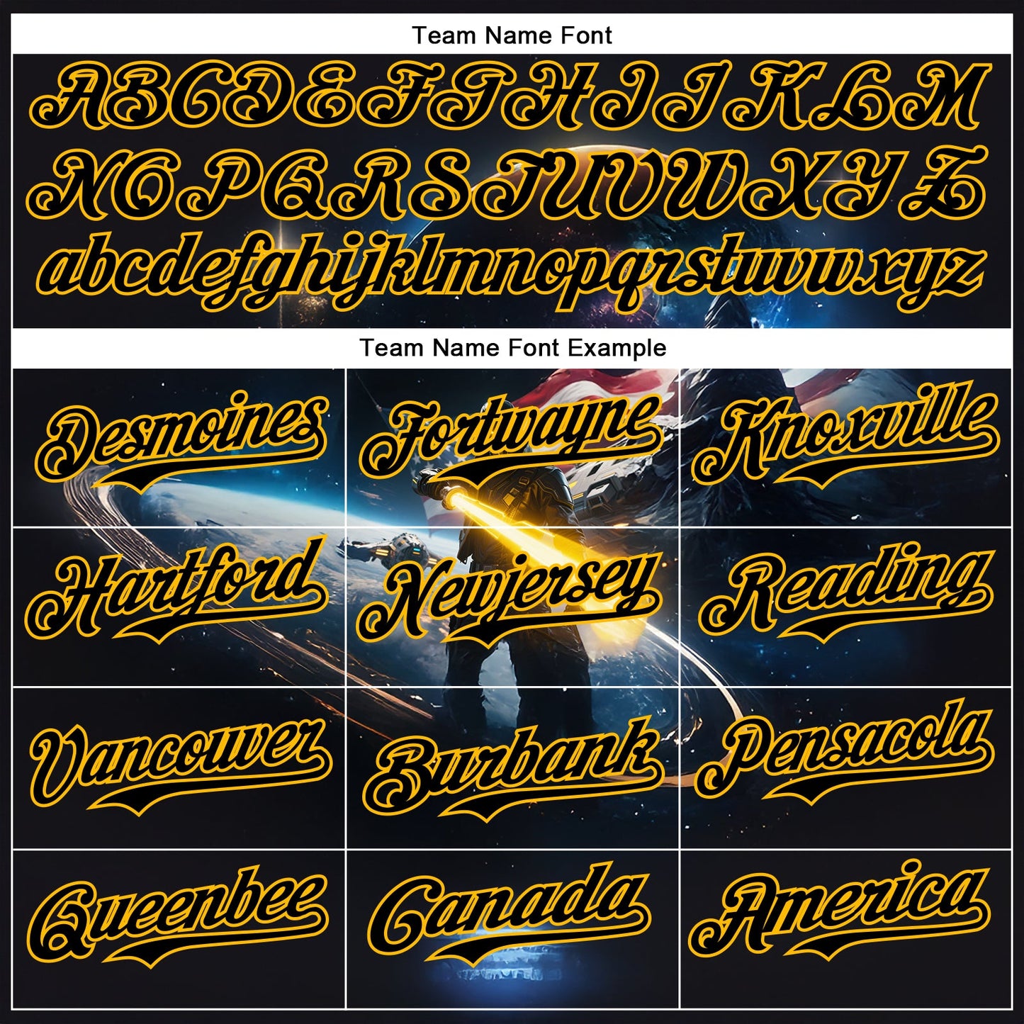 Custom Black Gold 3D Pattern Design Outer Space Light Swords American Flag Authentic Baseball Jersey