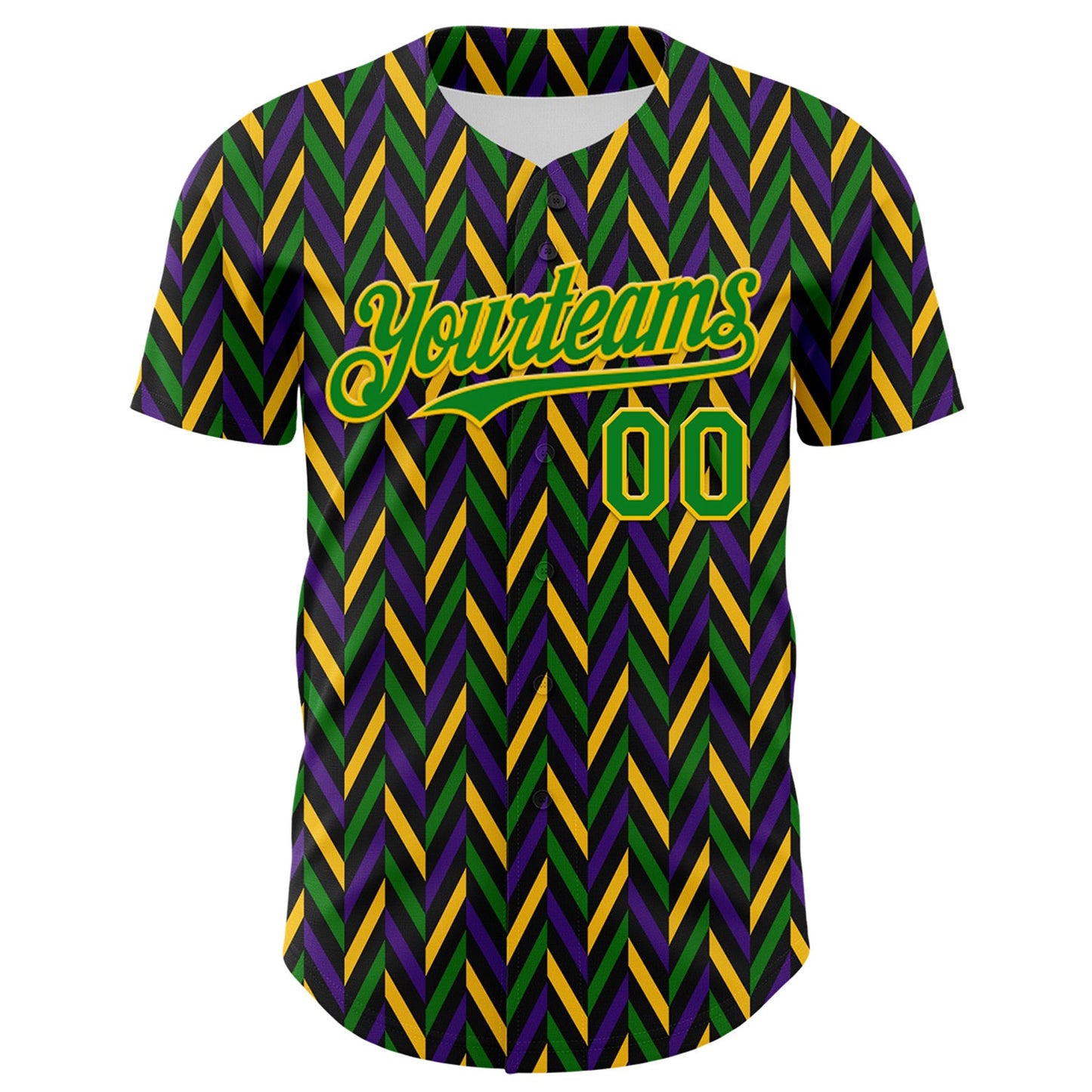 Custom Black Grass Green-Yellow 3D Pattern Design Mardi Gras Shrove Tuesday Authentic Baseball Jersey