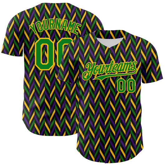 Custom Black Grass Green-Yellow 3D Pattern Design Mardi Gras Shrove Tuesday Authentic Baseball Jersey