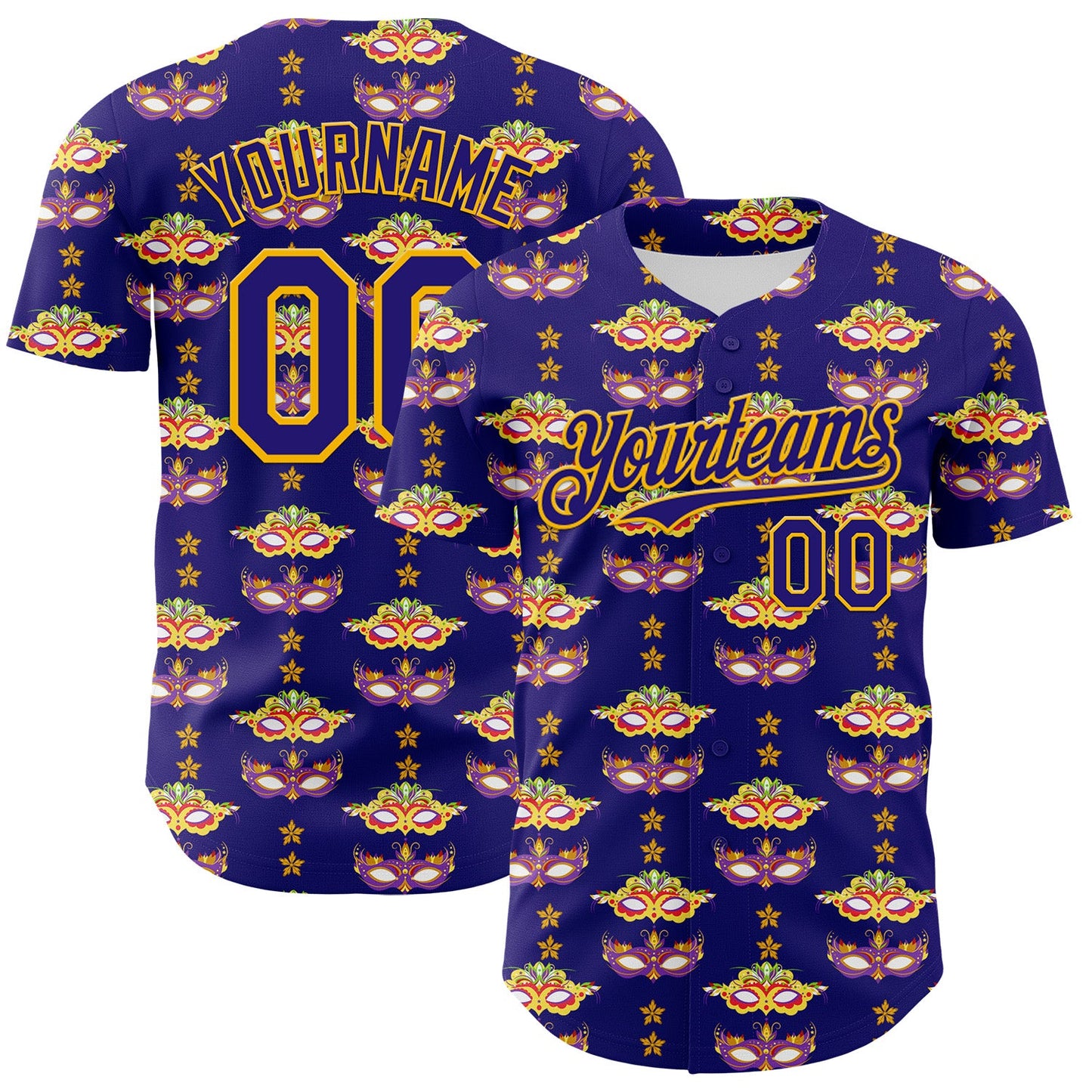 Custom Dark Purple Gold 3D Pattern Design Mardi Gras Shrove Tuesday Authentic Baseball Jersey