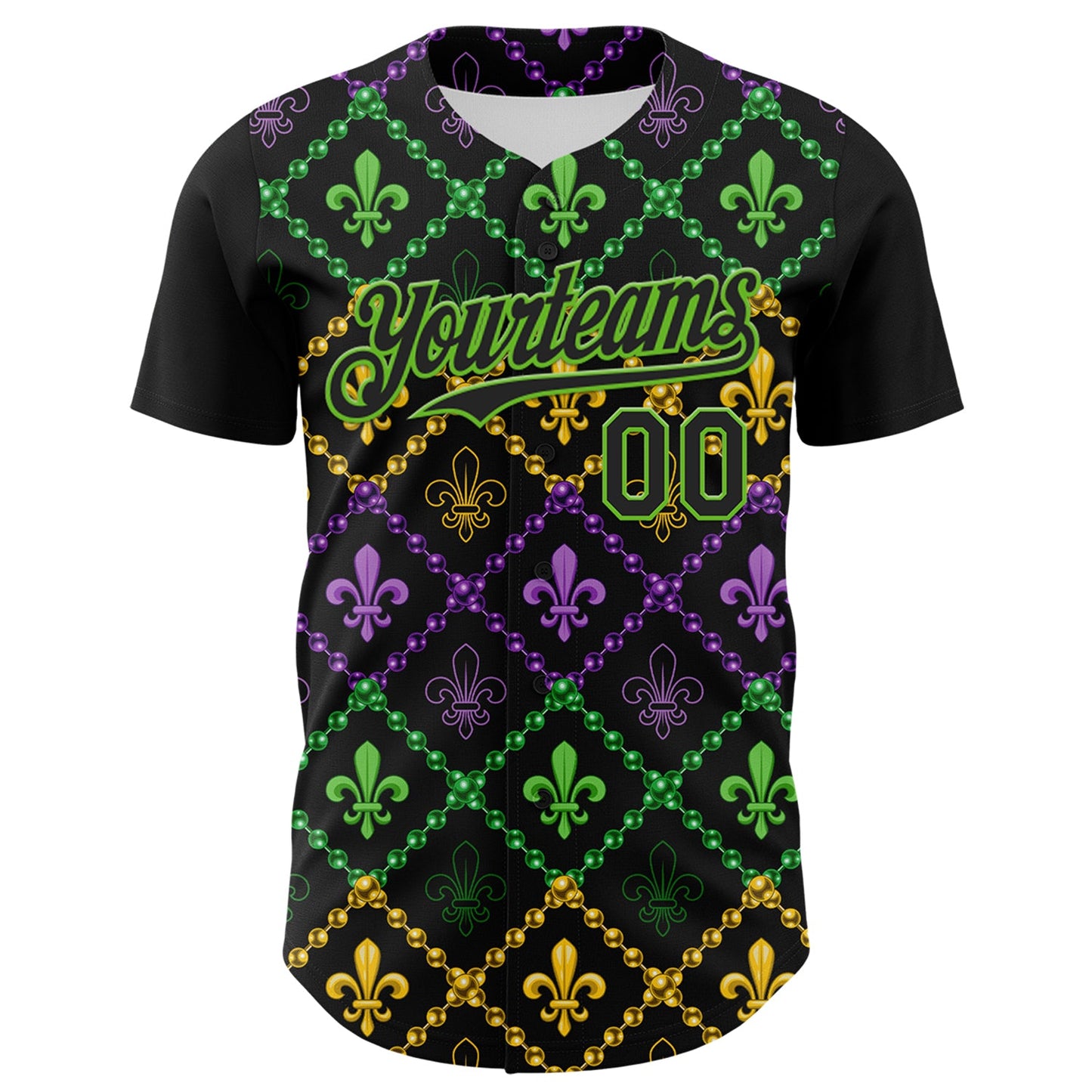 Custom Black Aurora Green 3D Pattern Design Mardi Gras Shrove Tuesday Authentic Baseball Jersey