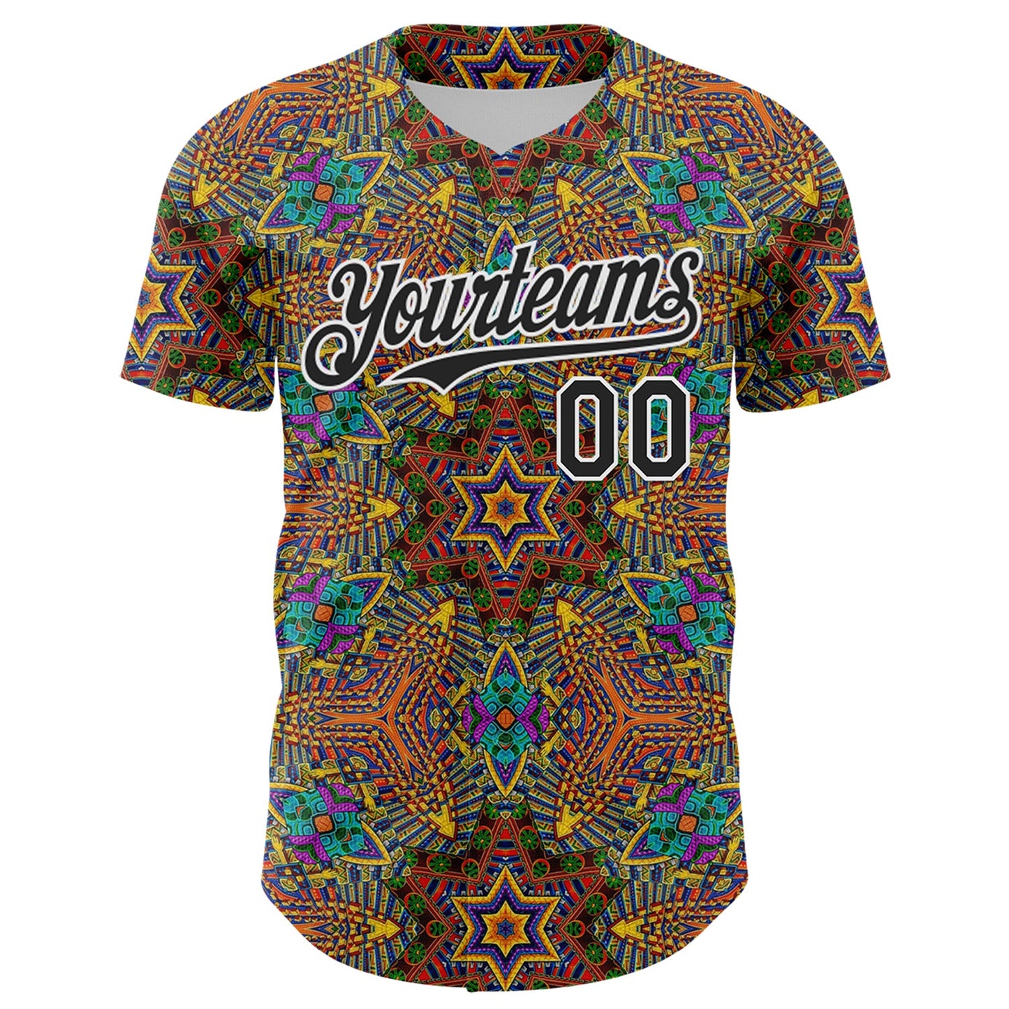 Custom Gold Black-White 3D Pattern Design Burner Costumes Trippy Authentic Baseball Jersey